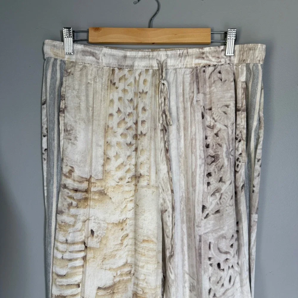 Anthropologie Tiny for Saturday Sunday Women Jogger Pants L Beige Brown Abstract